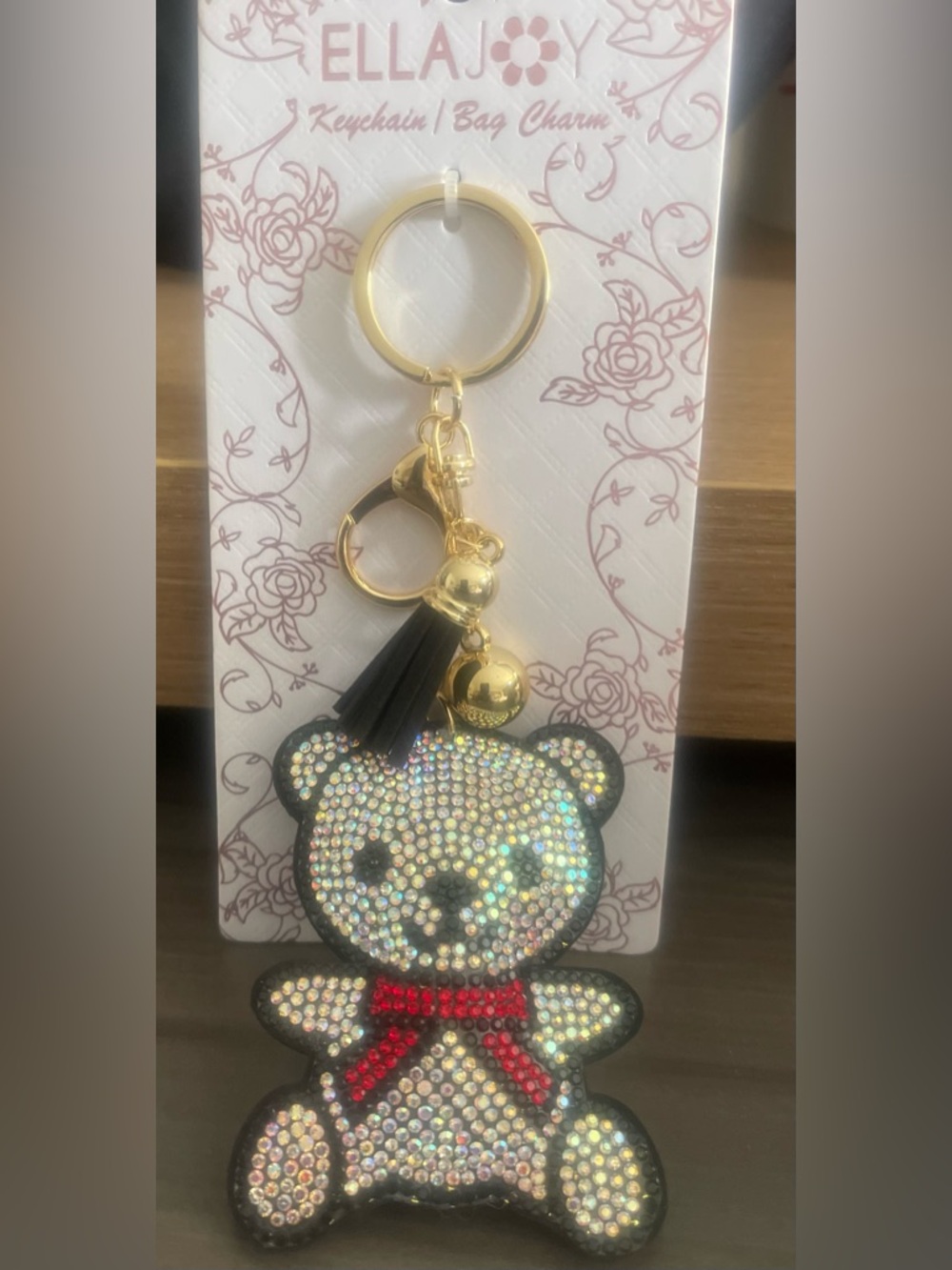 ELLAJOY Sparkling Teddy Bear Keychain - Gold & Black